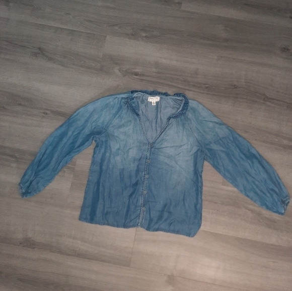 Anthropologie Cloth & Stone Ruffle Raglan Button Down Blouse - Picture 6 of 9